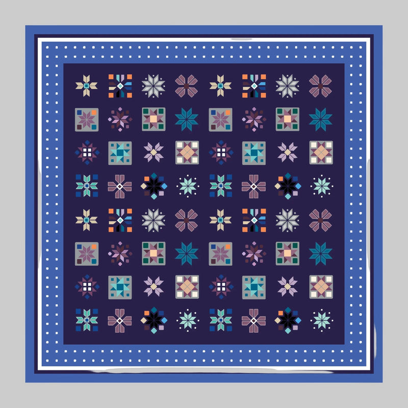 Blue wool and cashmere scarf with folk snowflake pattern
