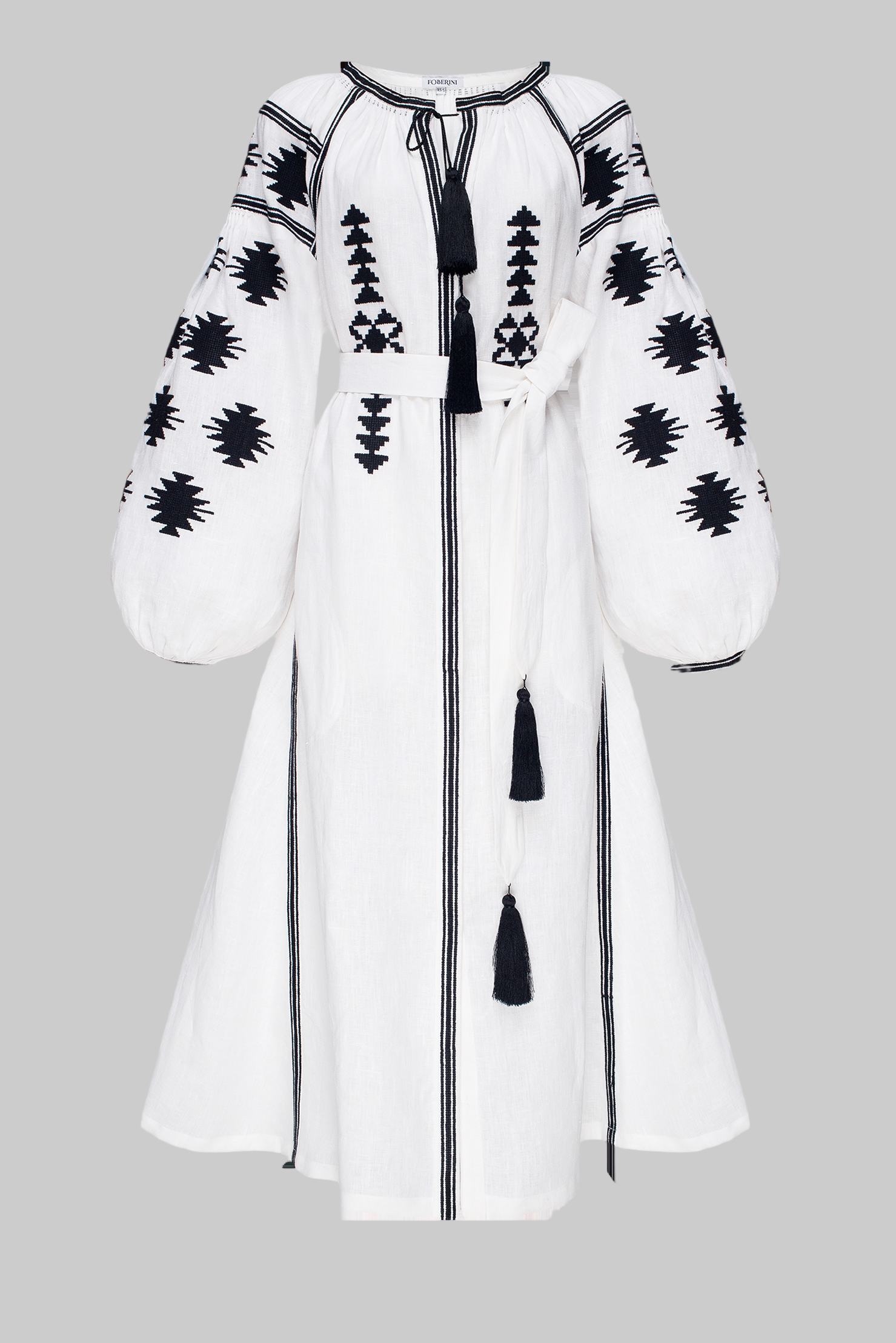 Rochie caftan cu broderie albă Geometry