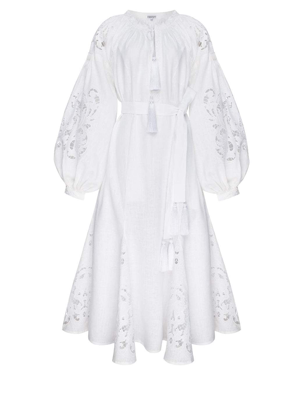 "Sweetheart" Artisanal White Midi Embroidered Dress