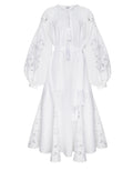 "Sweetheart" Artisanal White Midi Embroidered Dress