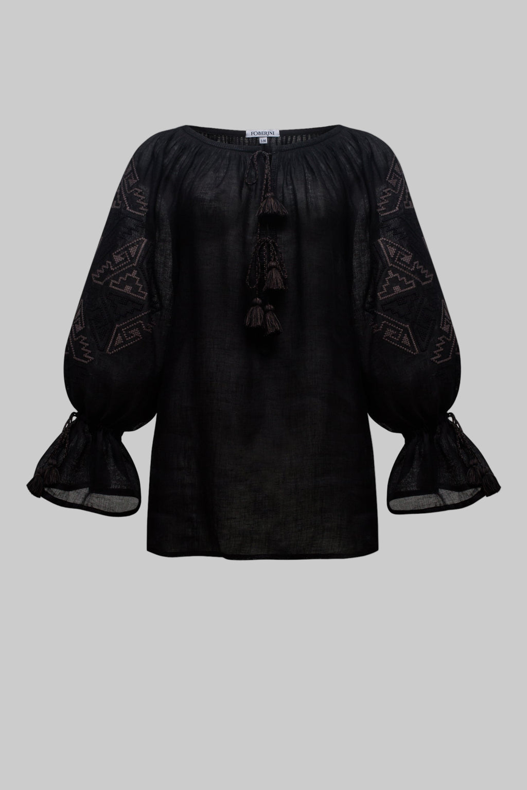 Bluză din in negru orhidee – Vyshyvanka brodat manual