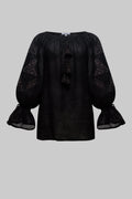 Black Orchid Linen Blouse – Hand-Embroidered Vyshyvanka
