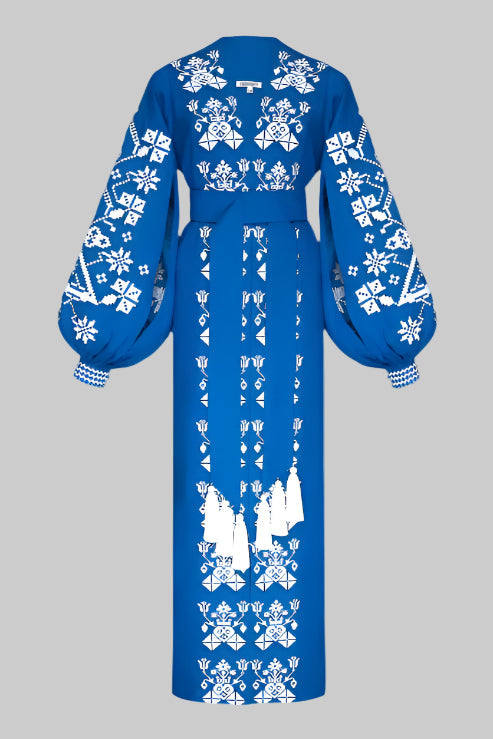 Rochie tip kimono cu broderie „Dimineața ceață”