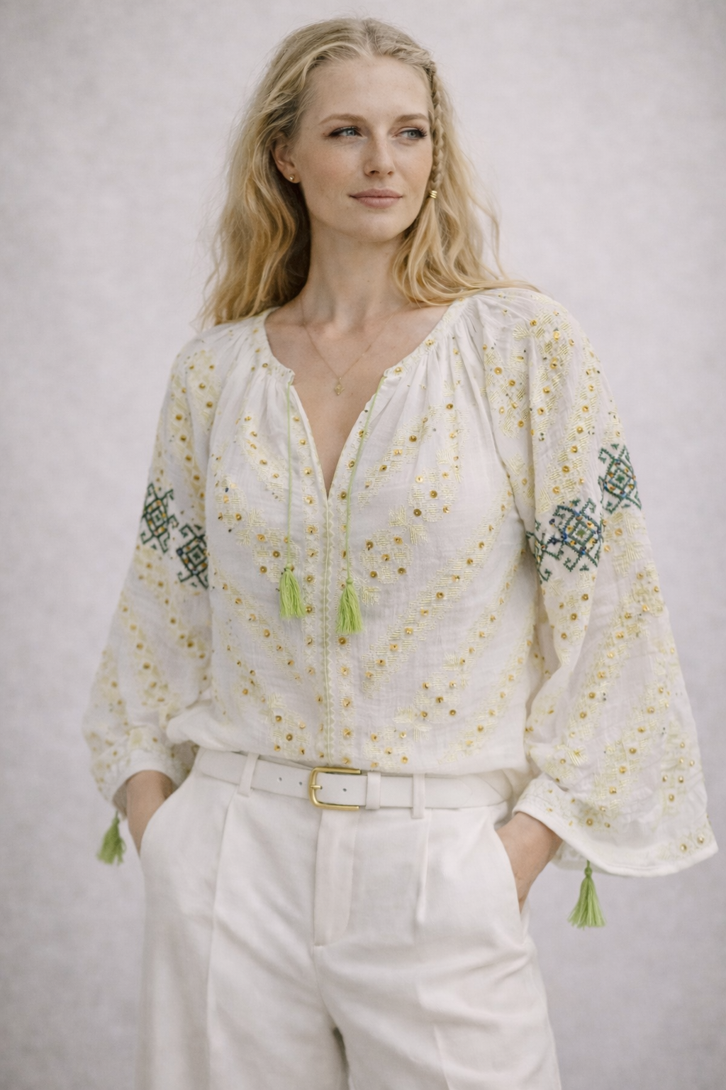 Golden Harvest hand-embroidered sequined Romanian blouse
