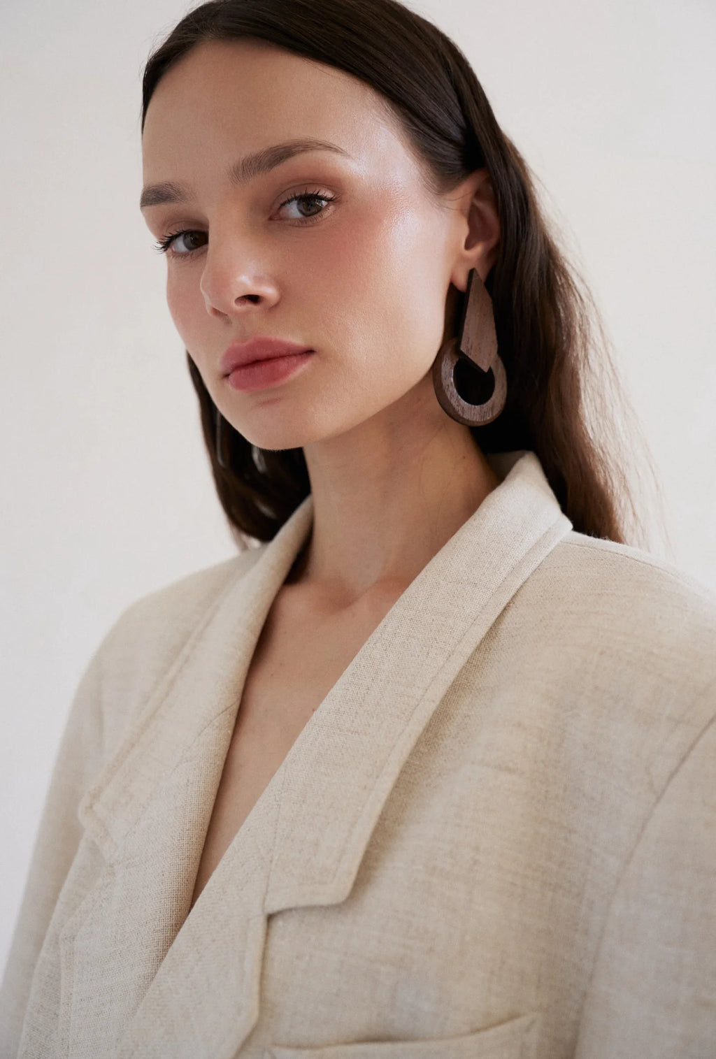 Nina lightweight wooden earrings by Katerini Mou, close-up