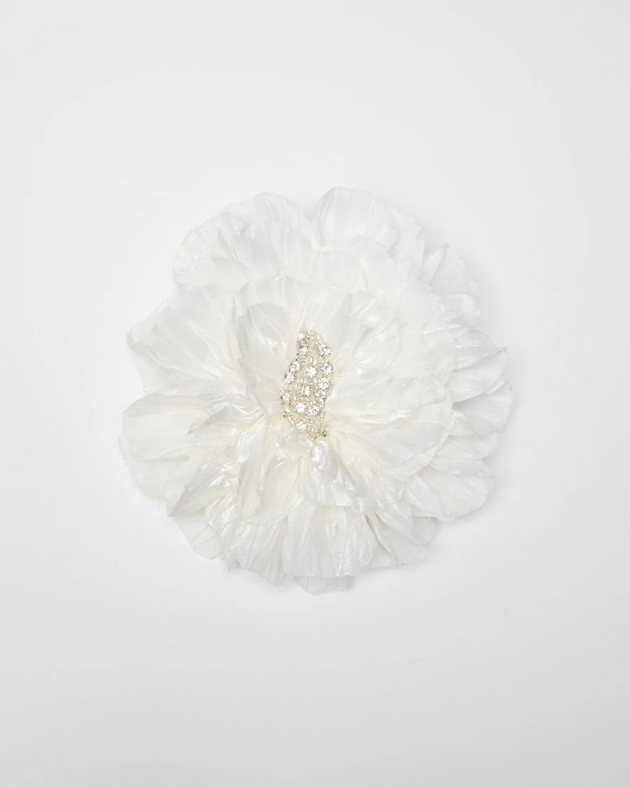 Whote Volumetric Satin & Glass Bead Brooch Paris Katerini Mou