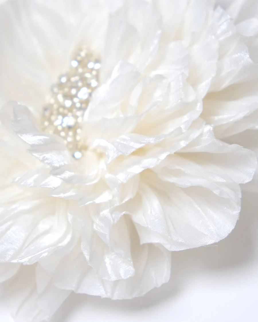 Whote Volumetric Satin & Glass Bead Brooch Paris Katerini Mou