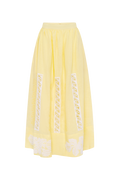 Hand-embroidered folk linen skirt with Richelieu cutwork in yellow