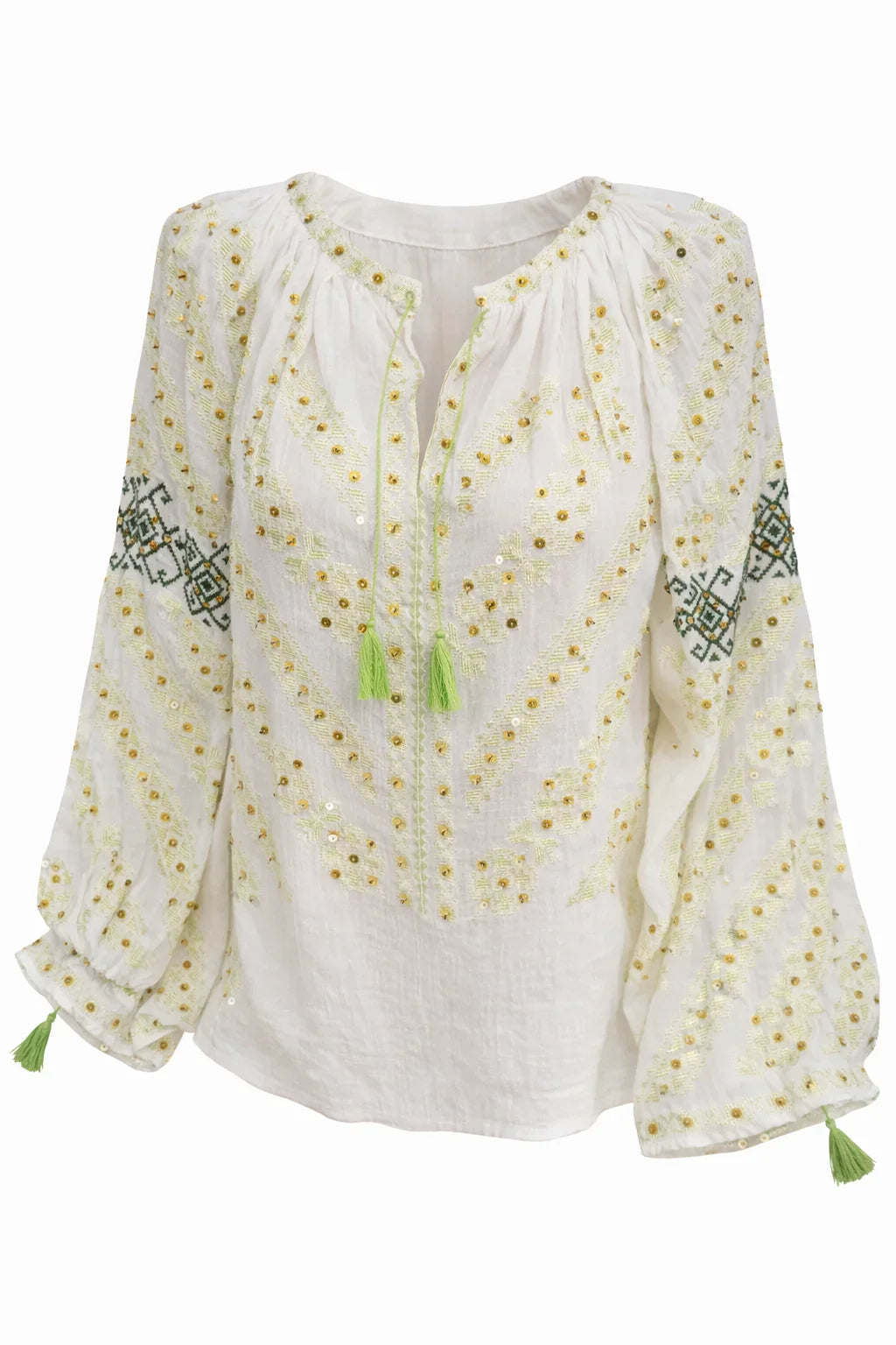 Golden Harvest hand-embroidered sequined Romanian blouse