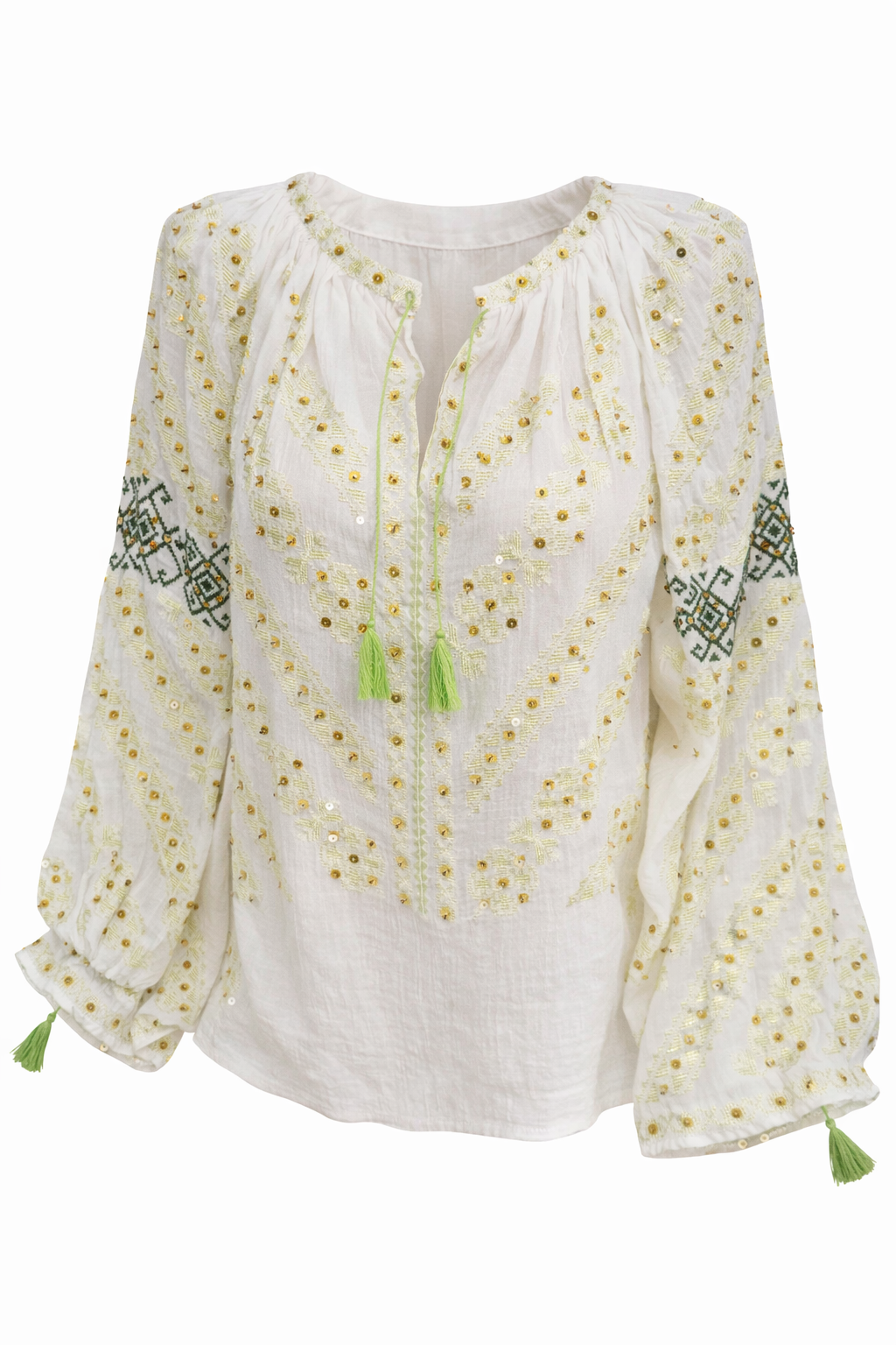 Golden Harvest hand-embroidered sequined Romanian blouse