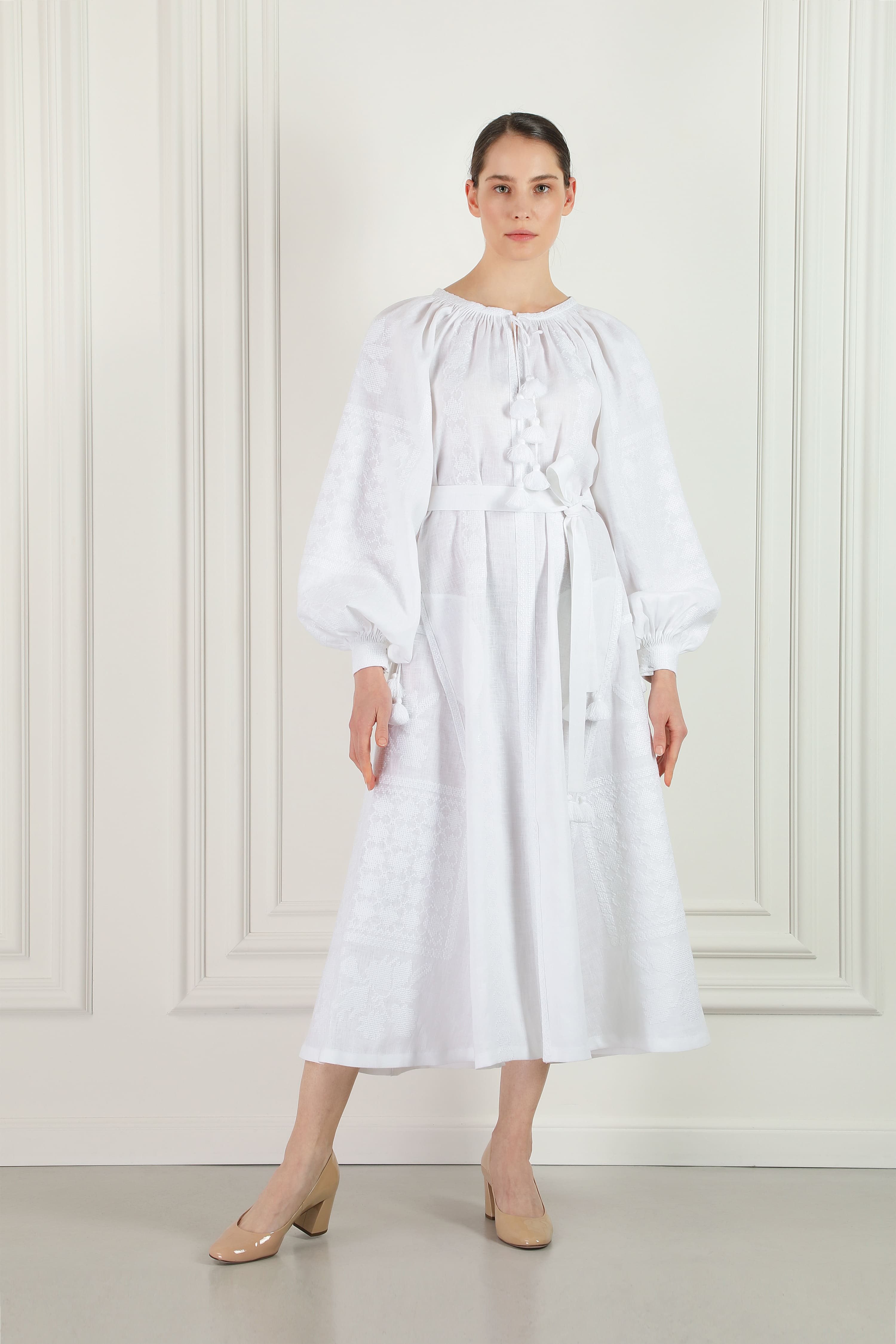 White Chick Embroidered Midi Dress