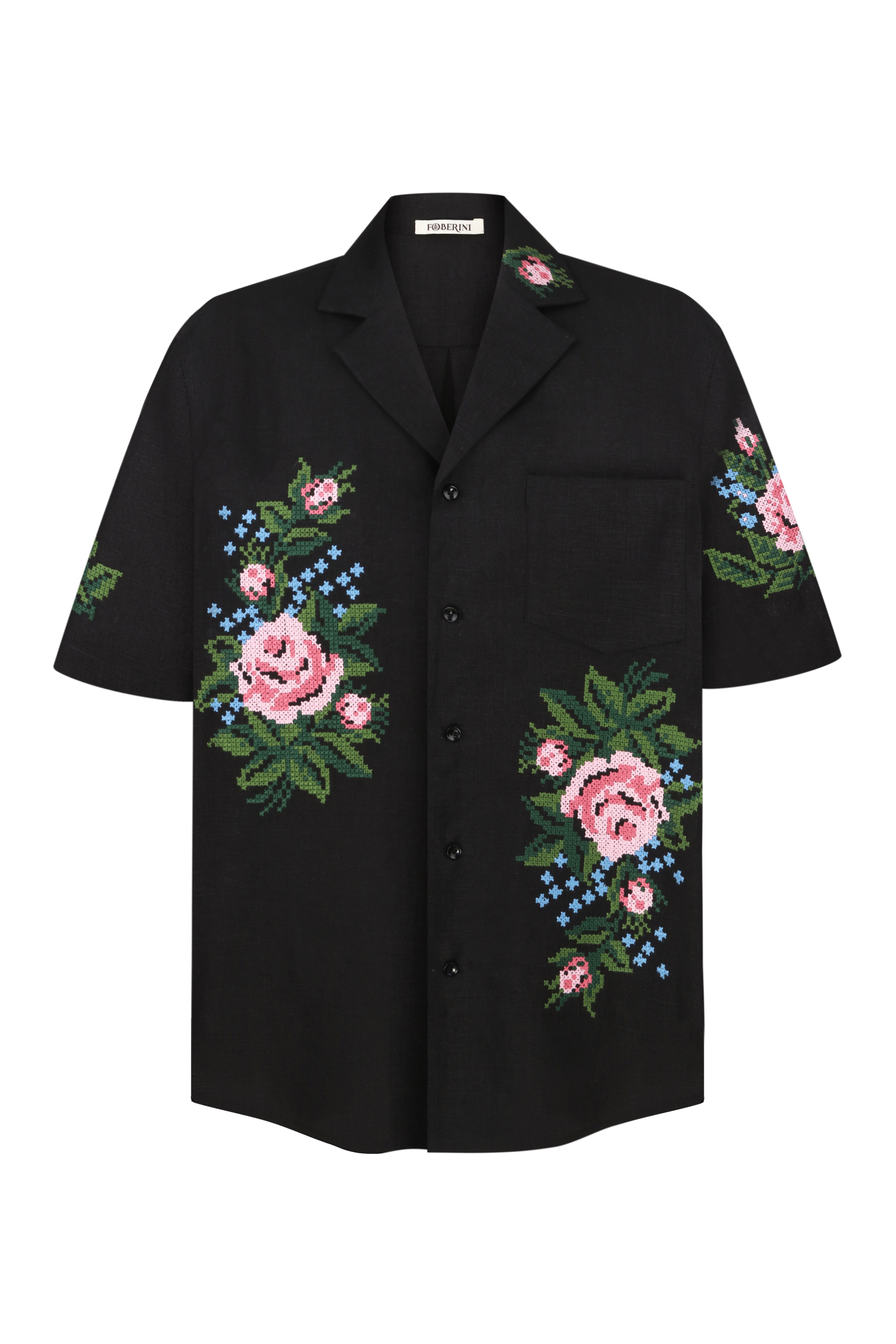 Enej Linen Floral Embroidered Shirt