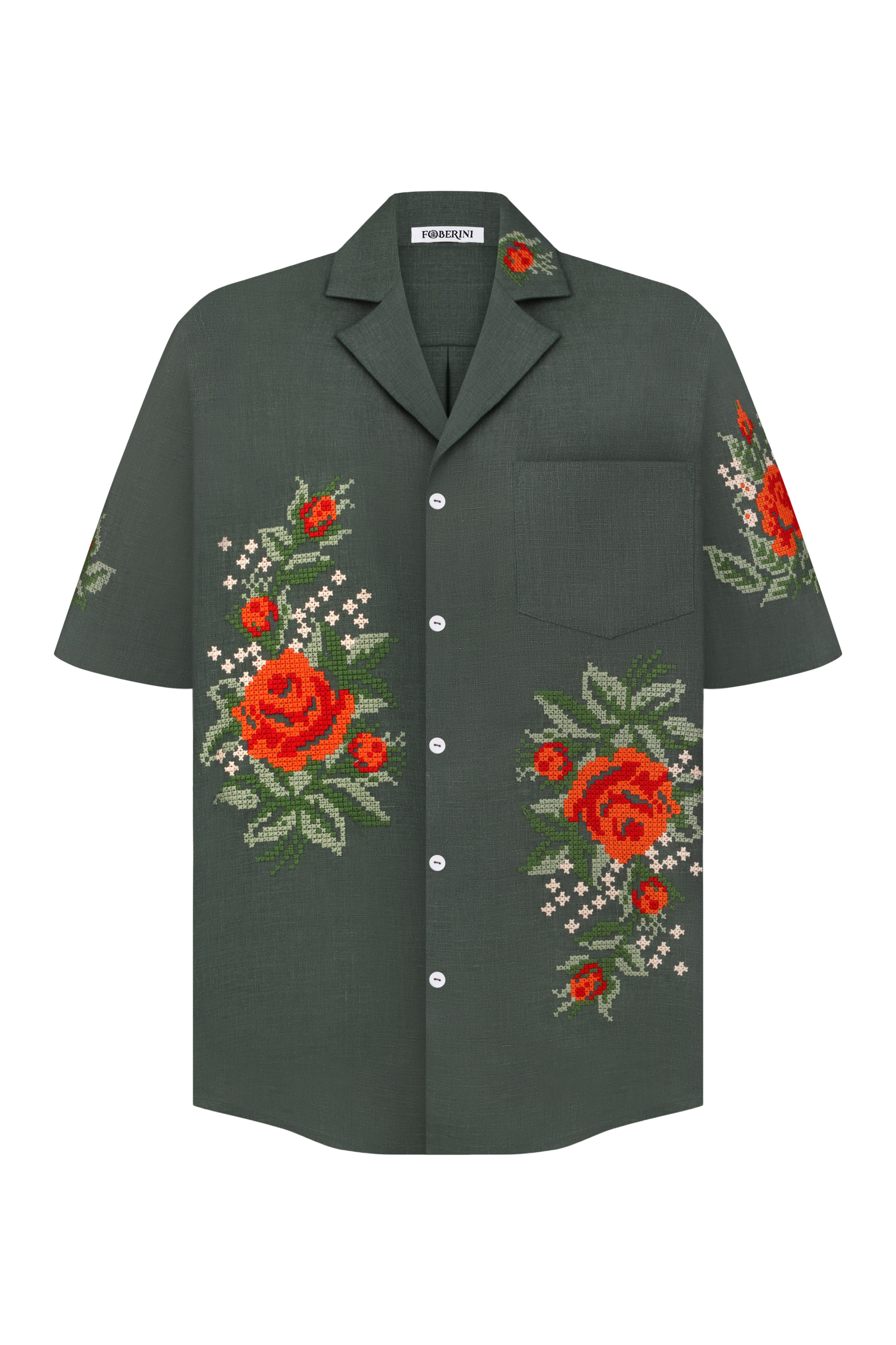 Enej Linen Floral Embroidered Shirt