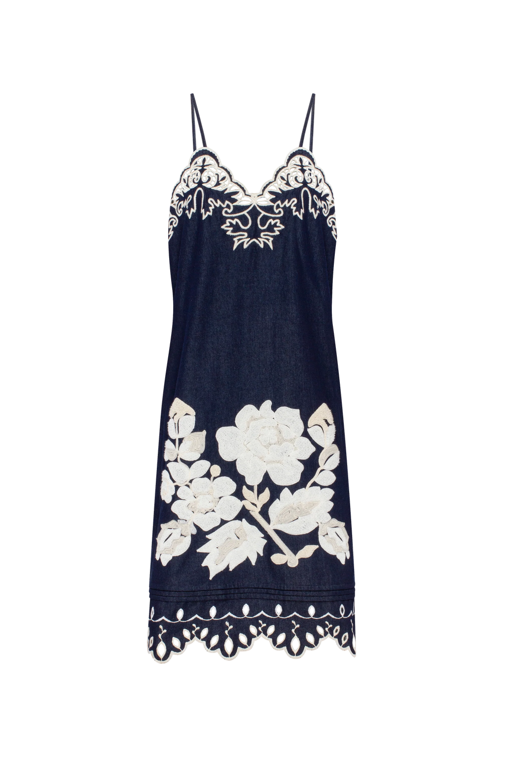 Embroidered Denim Midi Slipdress 'Amber Rose'