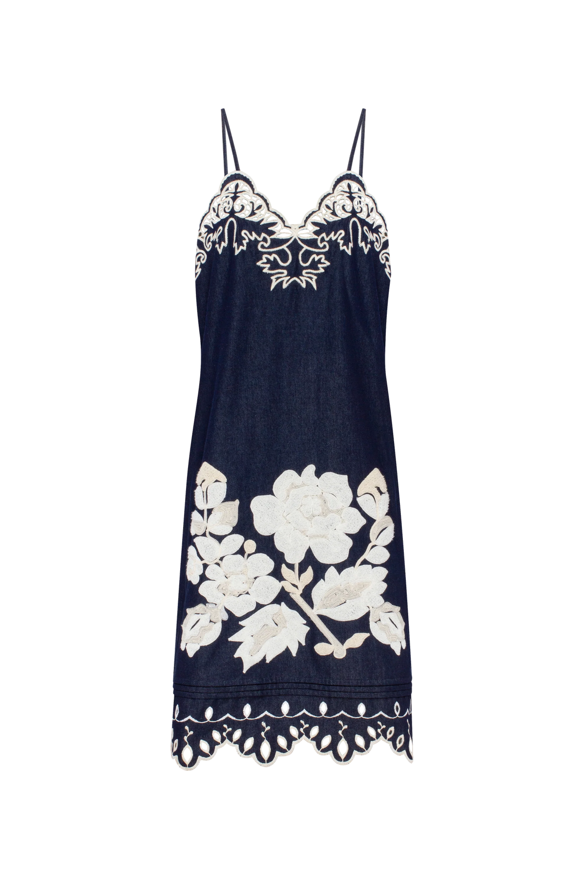 Embroidered Denim Midi Slipdress 'Amber Rose'