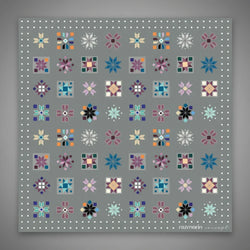 Silk scarf, gray, floral motif, handmade