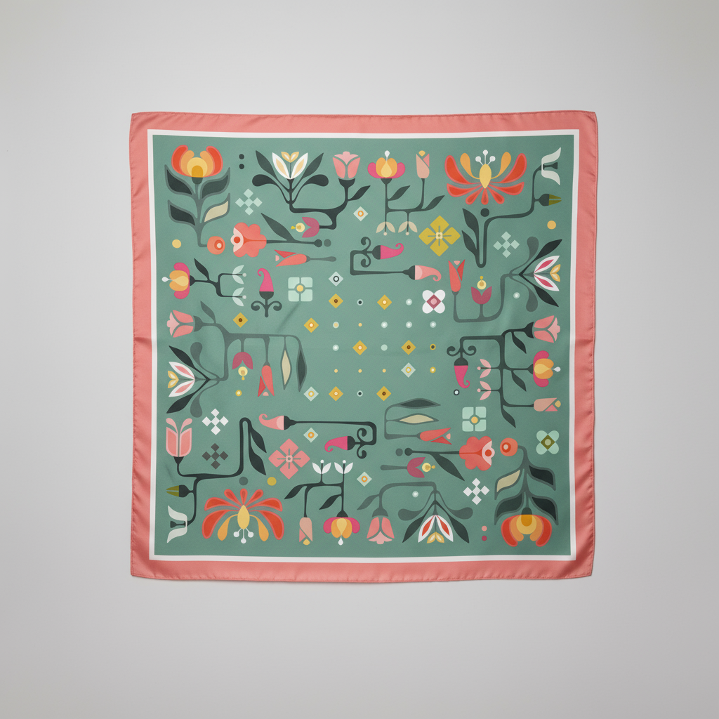 Green Corner of Heaven Folk Silk Scarf