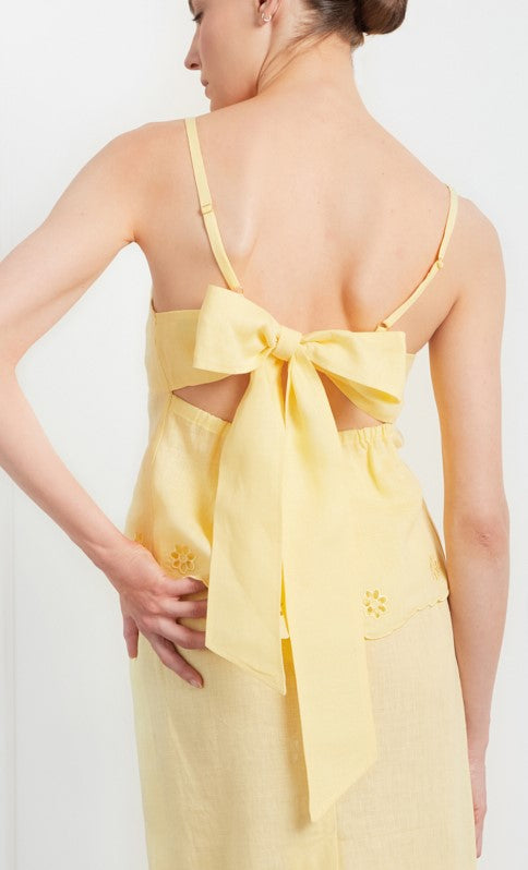 Tree Of Life Embroidered Yellow Cutowork  Top