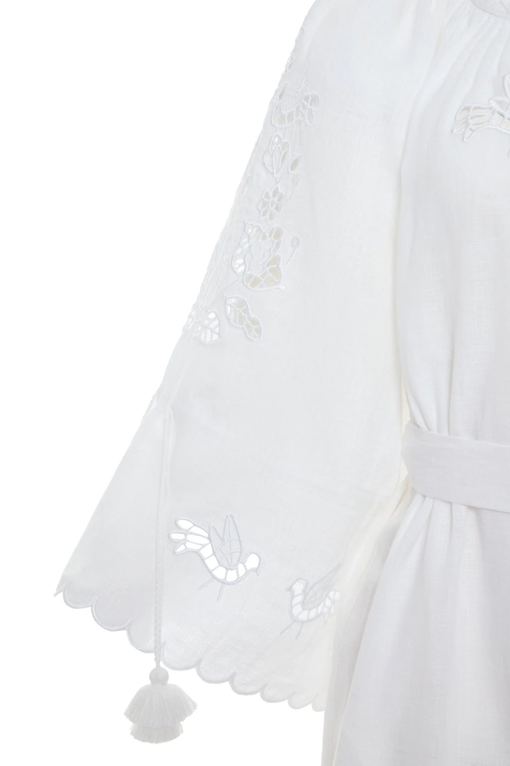 Tree of Life white linen maxi dress - sleeve detail