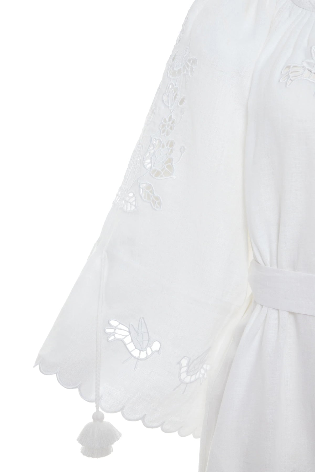 Tree of Life white linen maxi dress - sleeve detail