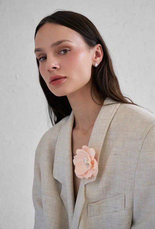 Fresia brooch in pastel pink, made from recycled materials