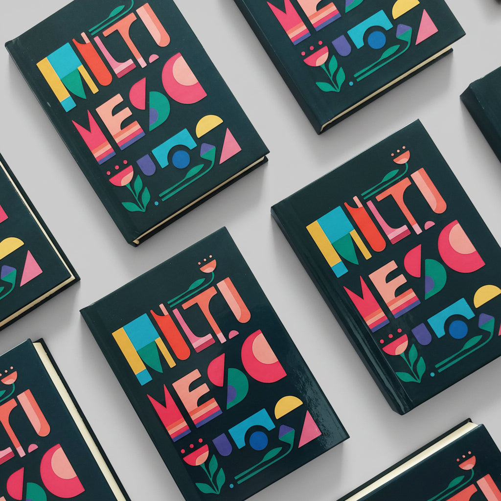 Colorful 'MULTI YES!' boxes arranged on a beige surface