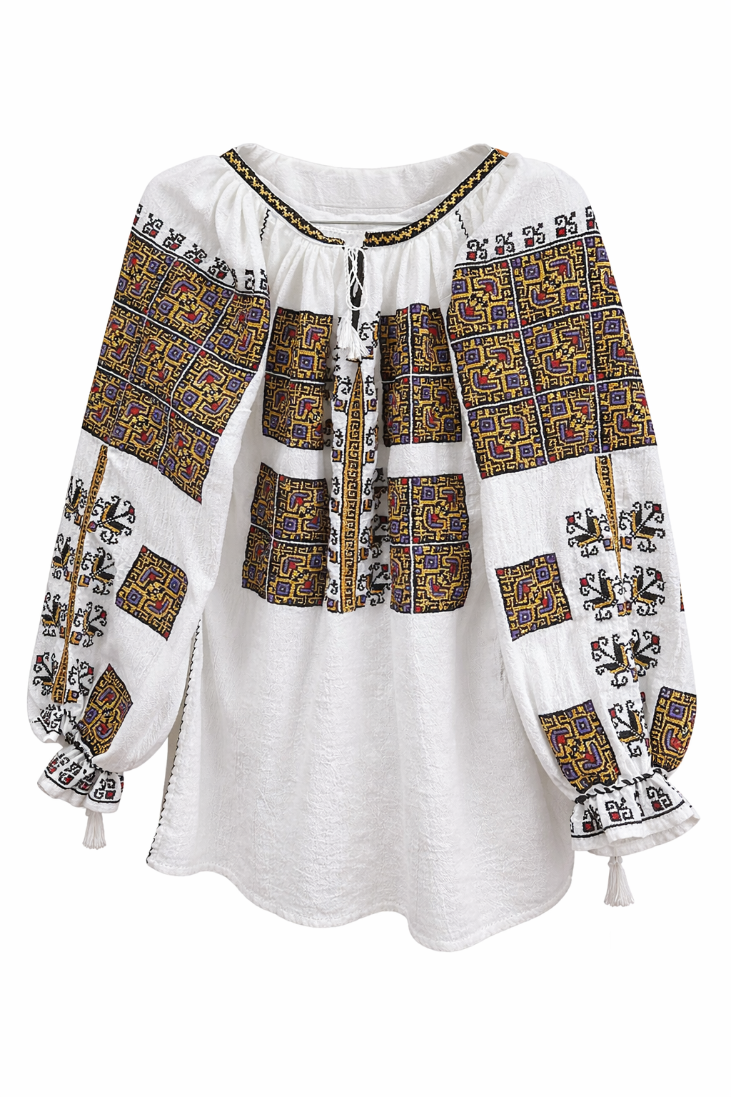 Diamond Motif Mehedinți hand cross-stitched metallic thread blouse