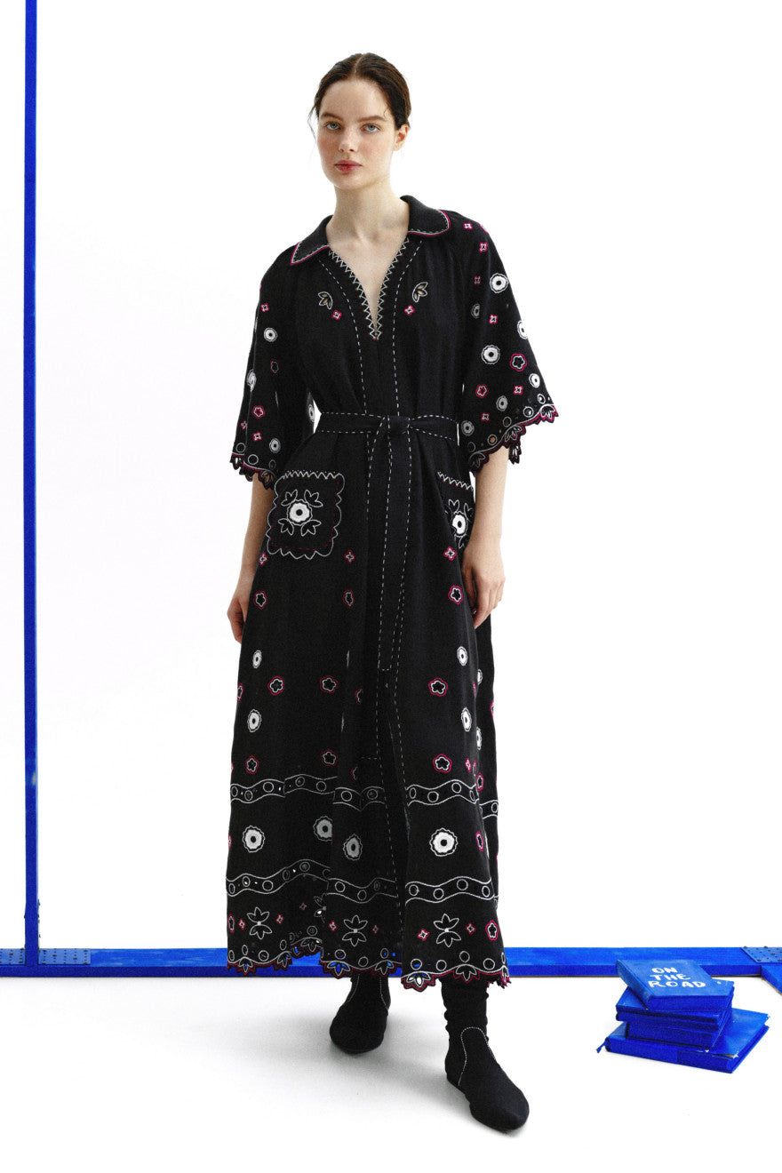 My Sleeping Gypsy – Glass House Embroidered Linen Maxi Dress