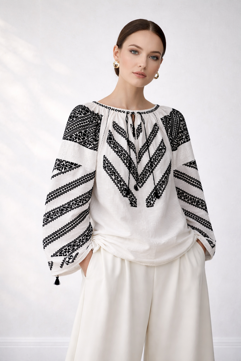 Hand-Embroidered Romanian Blouse – Model Nocturne