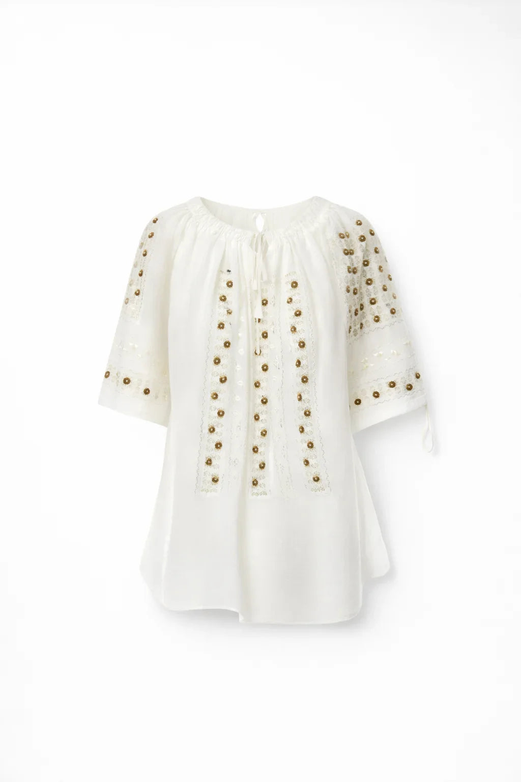 Handmade embroidered Romanian blouse with floral embellishments