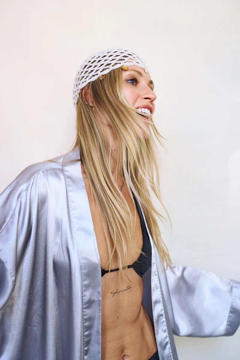 Handcrafted white crochet beanie, Katerini Mou x Sorina Fredholm
