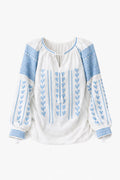 Celestial Bloom Romanian blouse (ie) with cornflower blue cross-stitch