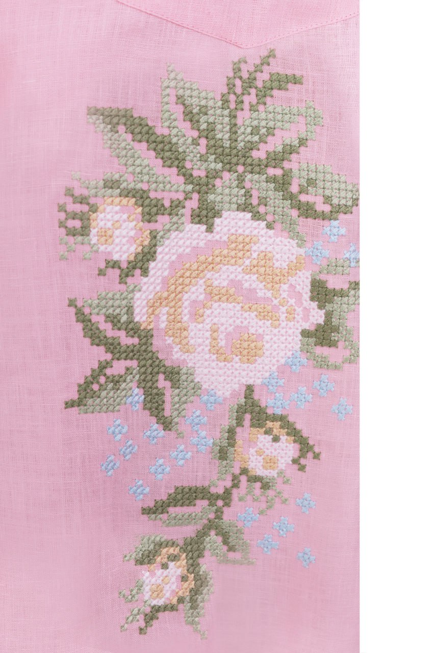 Pink embroidered linen shorts with elastic waist, Foberini