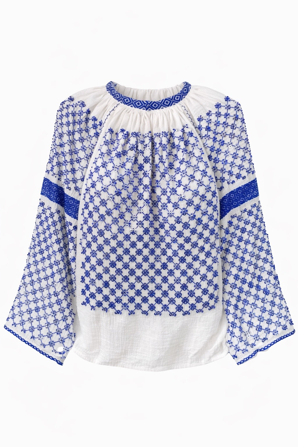 Blue Sequin Romanian Blouse