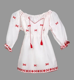 Embroidered dress, red, hand-embroidered