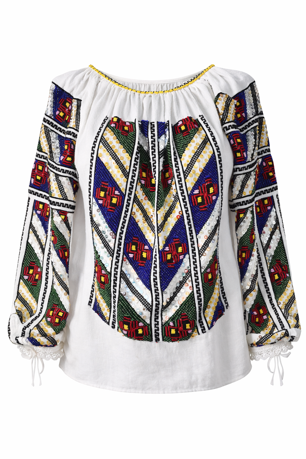 Hand-beaded embellished folk Romanian blouse
