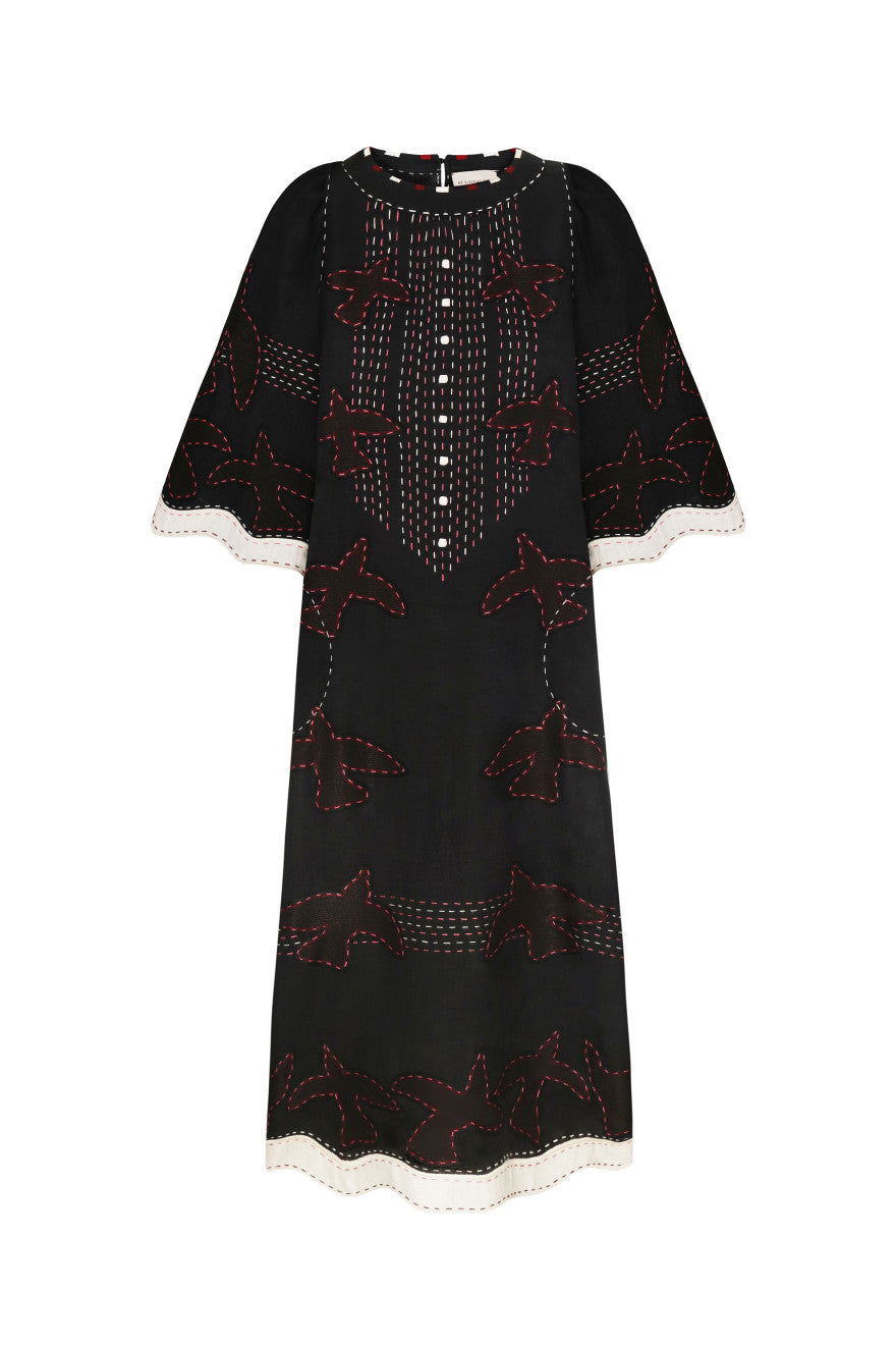 Golden Realm Handmade Embroidered Linen Dress