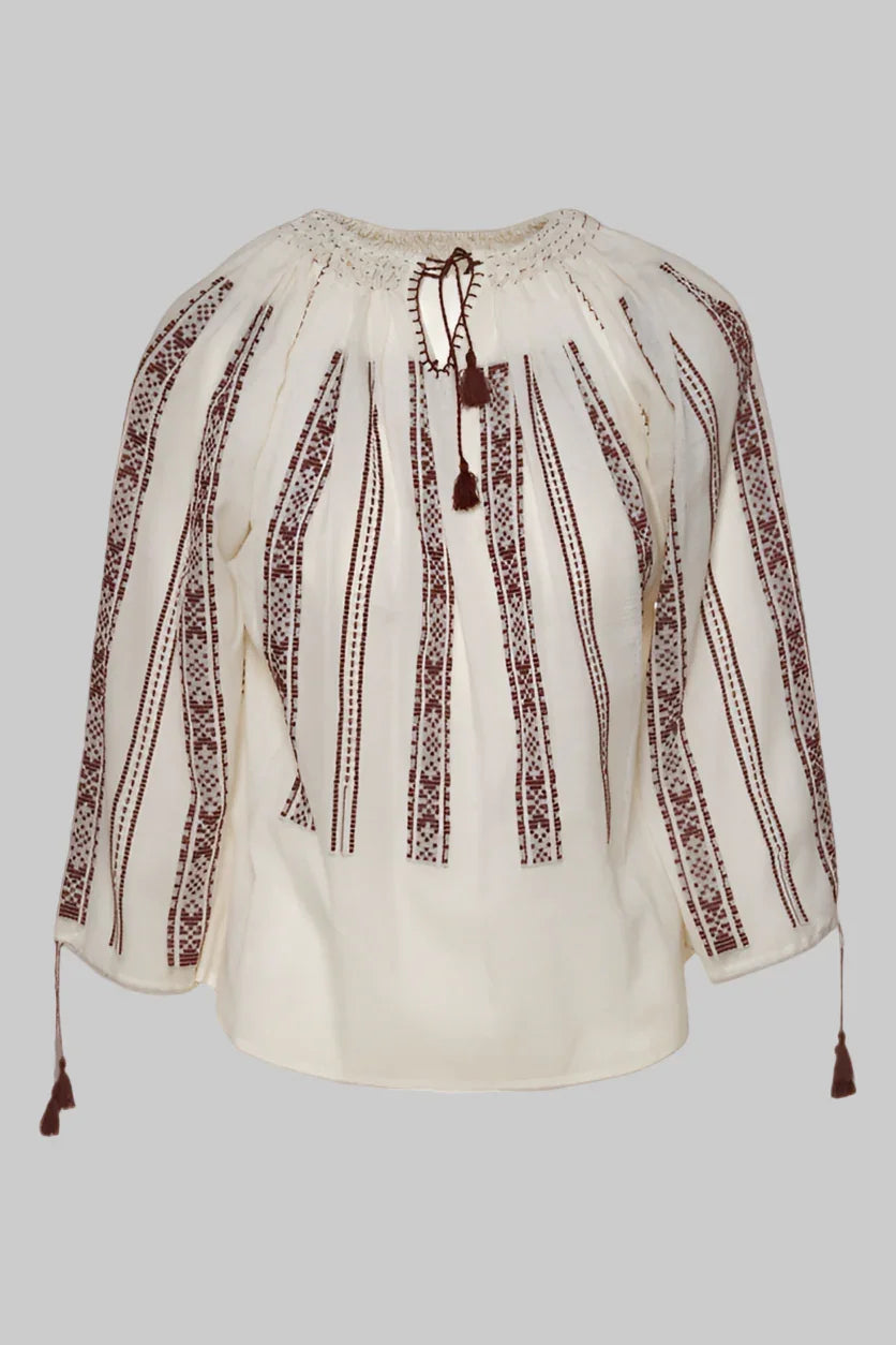 Bluza cu broderie maro