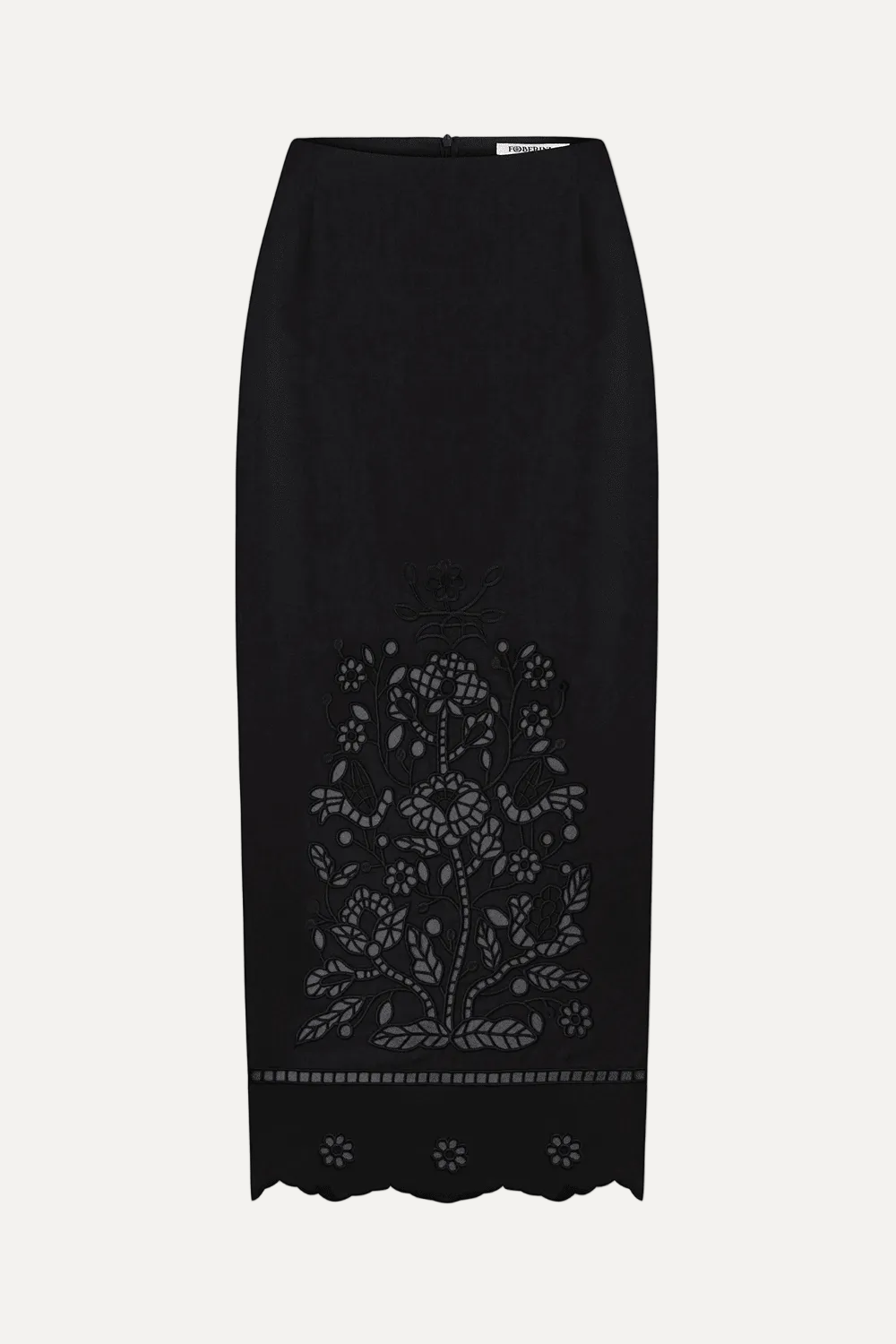 Black pencil skirt with floral lace detailing on BLOUSE ROUMAINE SHOP