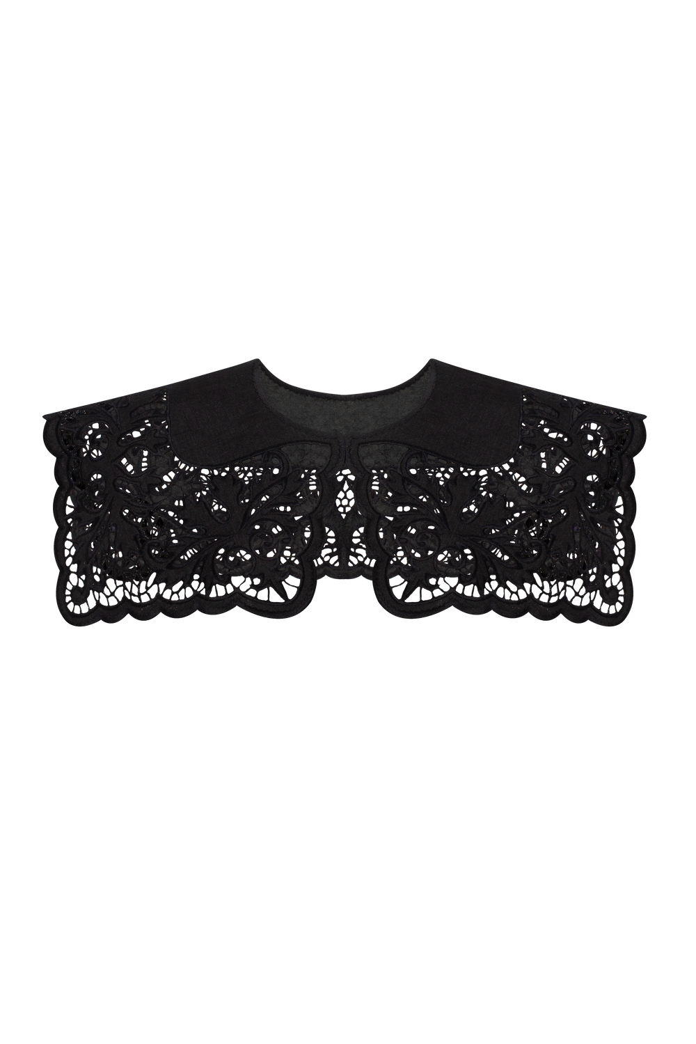 Hand-embroidered Richelieu cutwork detachable collar in black