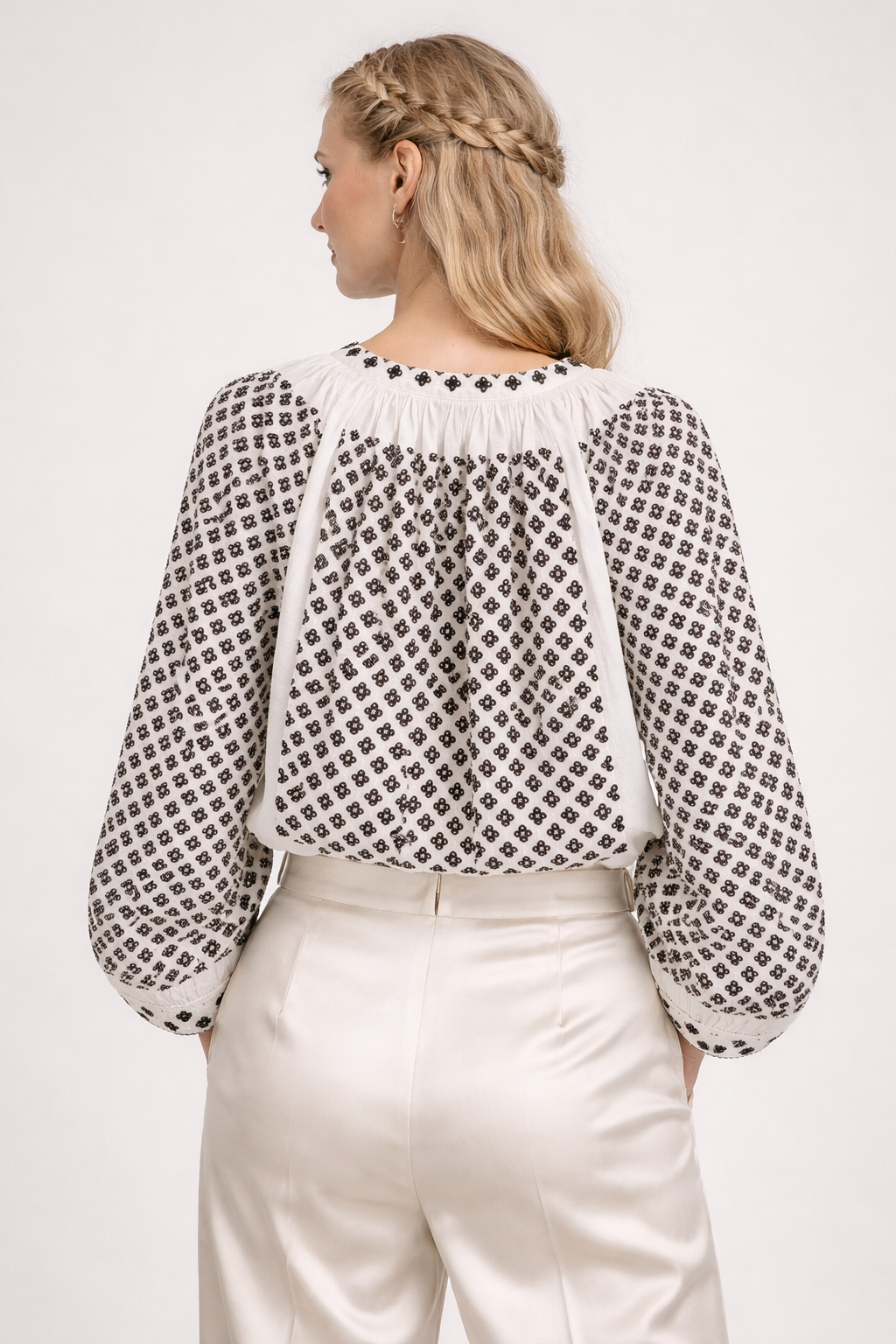 Black Sequin Romanian Blouse with Hand-Embroidered Gold Thread