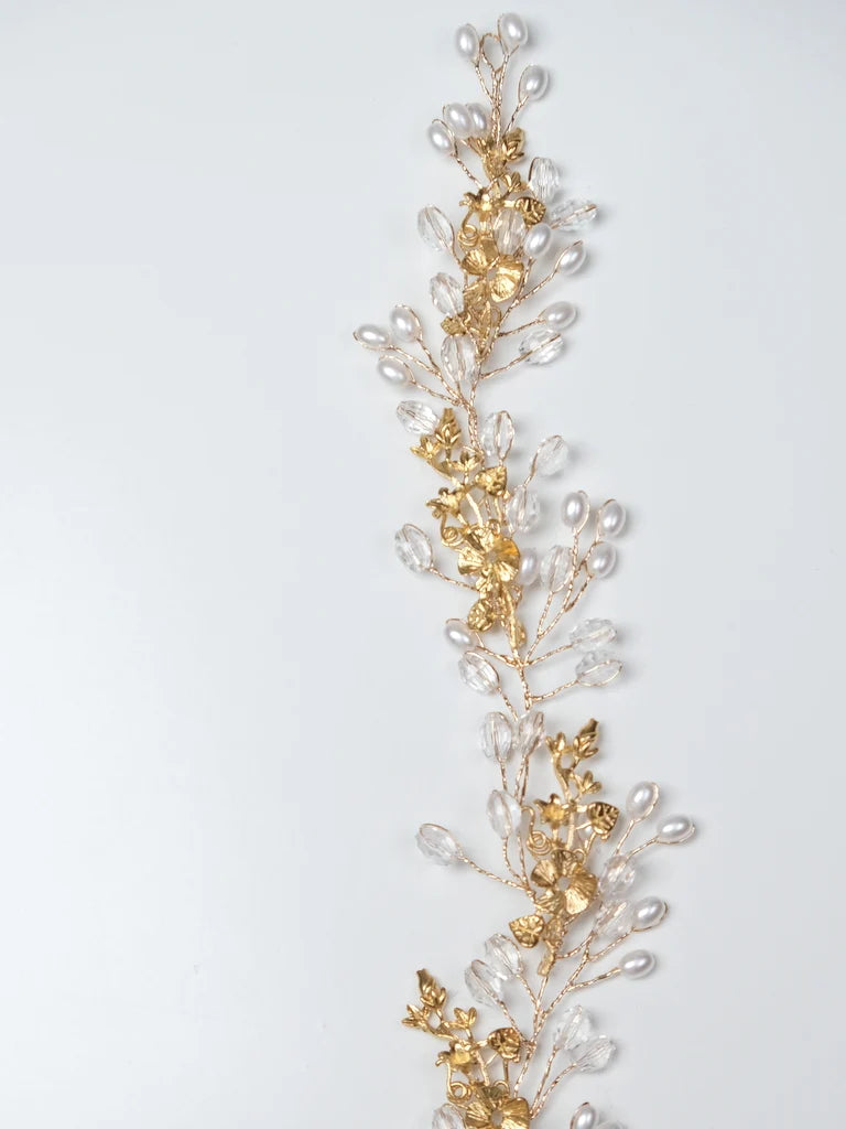 Flexible 30 cm gold bridal hair accessory by Katerini Mou, handmade in Bucharest