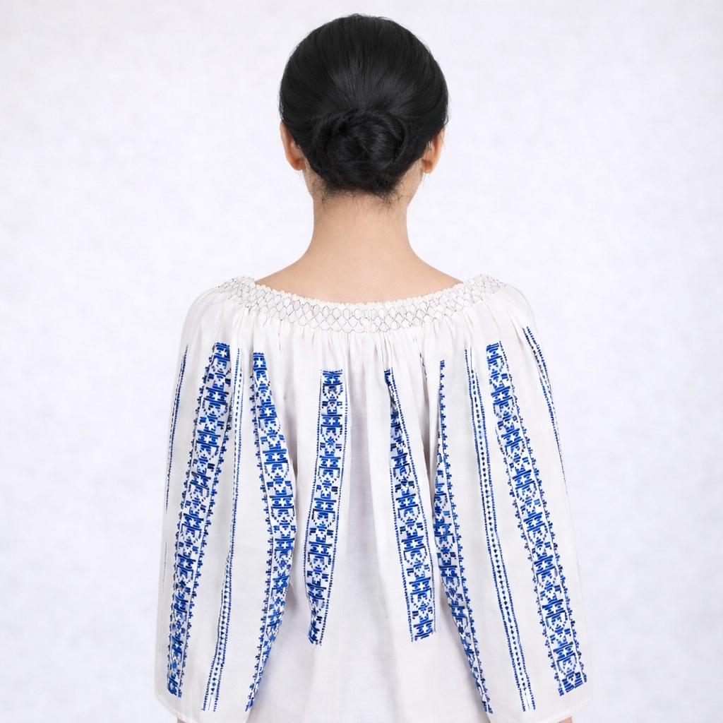 Woven Romanian Blouse in Blue