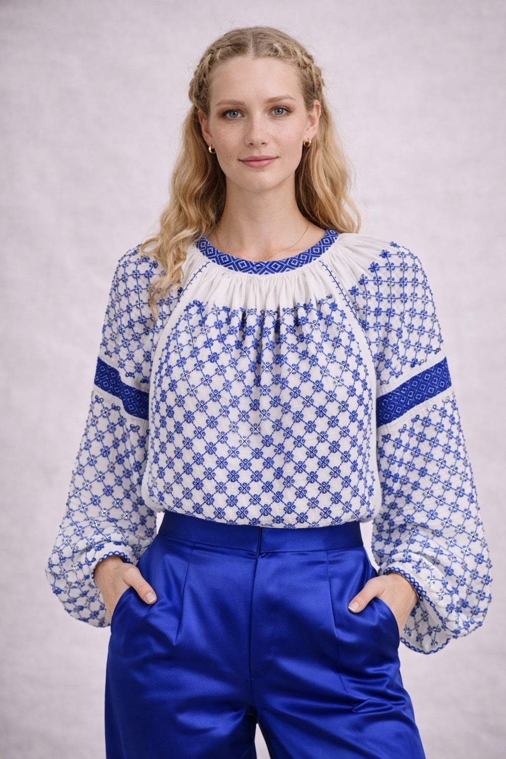 Blue Sequin Romanian Blouse