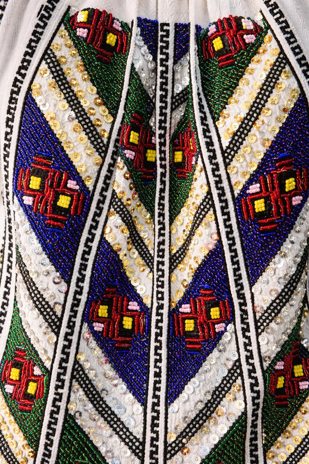 Hand-beaded embellished folk Romanian blouse