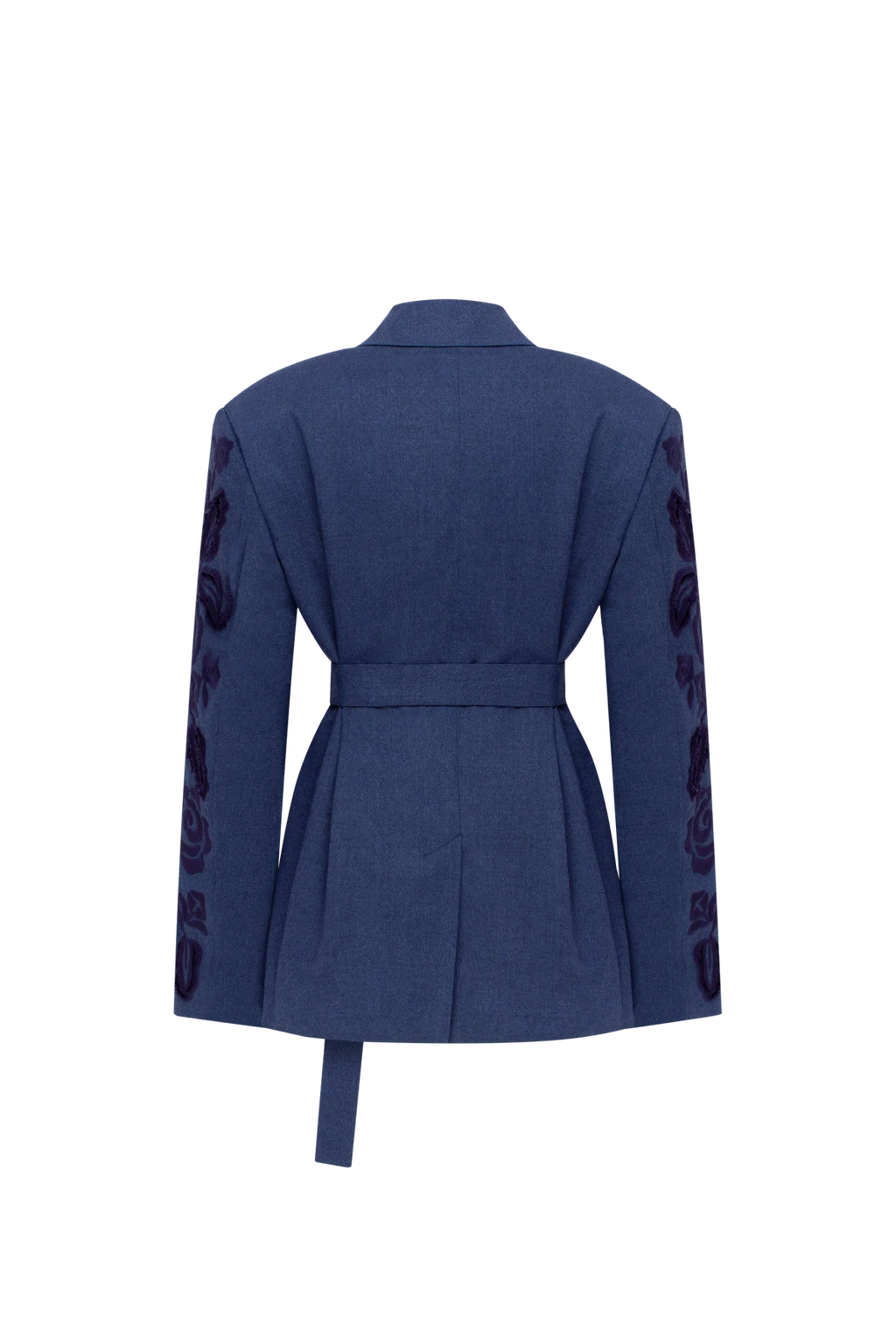 Velvet Rose Embroidered Wool Blazer – Steel Blue