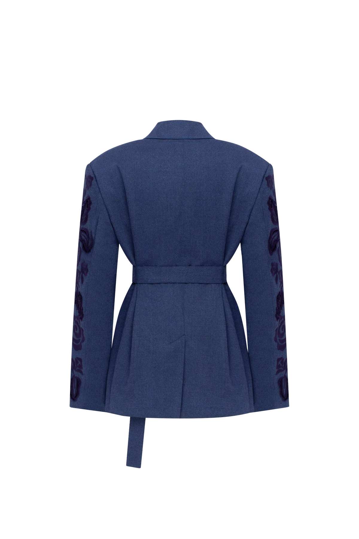 Velvet Rose Embroidered Wool Blazer – Steel Blue