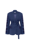 Velvet Rose Embroidered Wool Blazer – Steel Blue
