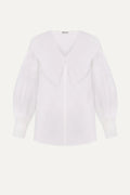 White embroidered blouse with a V-neck and long sleeves 