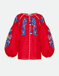 Foberini, Ukrainian vyshyvanka embroidered blouse, red, linen, floral motif, hand-embroidered